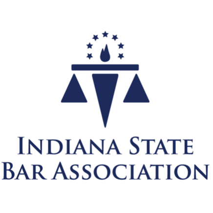 Indiana State Bar Association logo featuring a balanced scale and stylized flame, symbolizing justice and legal integrity.